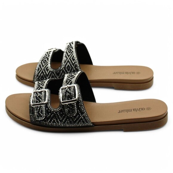 Olivia Miller Kayla Womens Rhinestone Slip on Slide Sandals - Picture 7 of 9